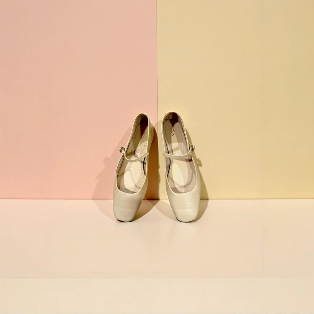 Zara square toe Cream Ballet Flats